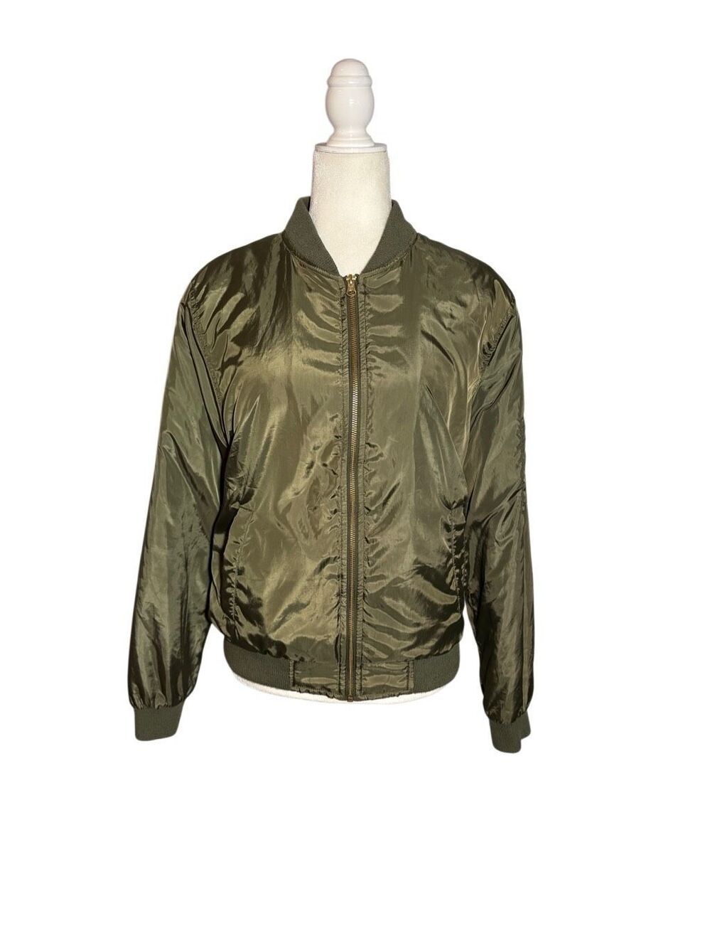 Hurley satin olive green bomber jacket with inside quilting - L